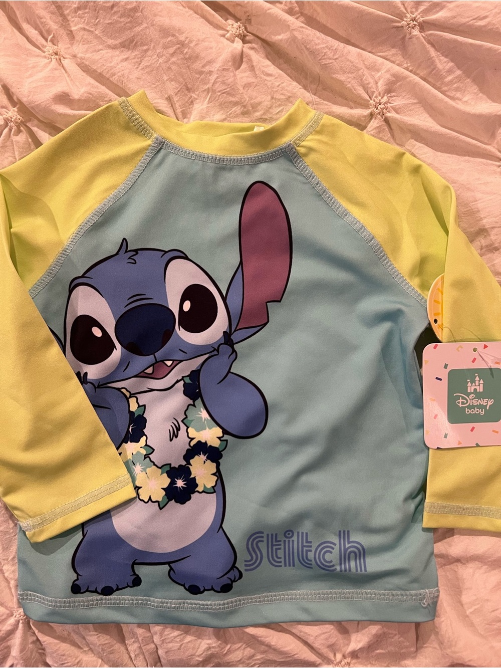 Disney Baby Stitch Long-Sleeve Rashguard - Light Blue & Yellow 18mo